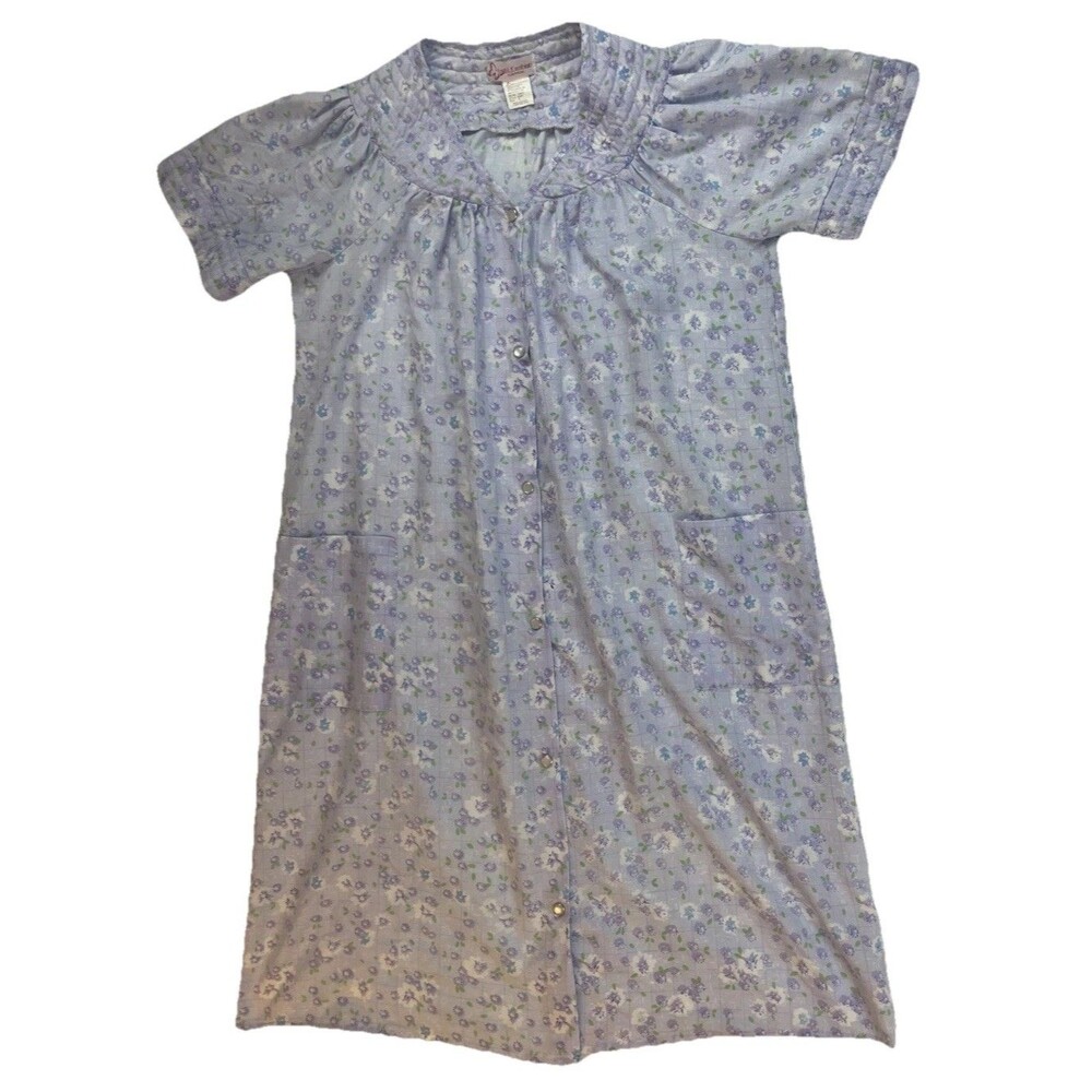 Vtg Loti Fashion House Coat Purple Floral Pearl Snap Pockets Light Weight Sz S